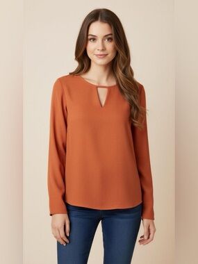 Forever 21 Terracotta Long Sleeve Blouse with Keyhole Size L